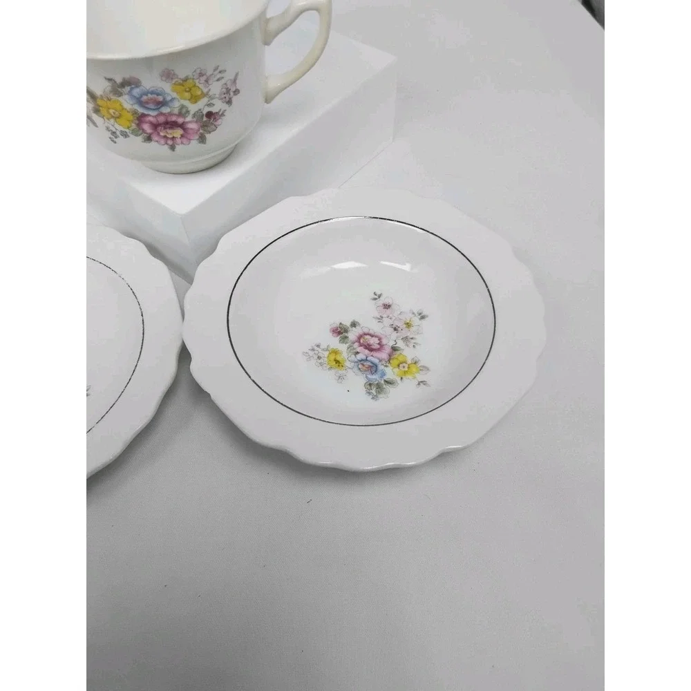 W.S.‎ George Vintage 183A Lido Floral Porcelain Teacup Saucer and Berry Bowl Set